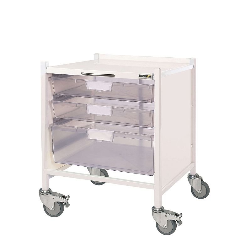 Sunflower Medical Vista 15 Extra Low Level Storage Trolley with One Double-Depth and Two Single-Depth Clear Trays